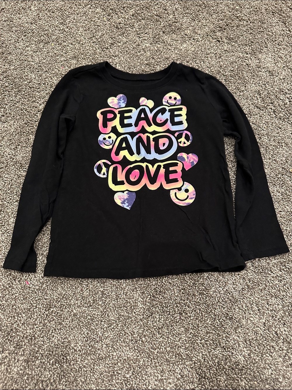 Girls' Black 'Peace and Love' Long Sleeve Graphic Tee